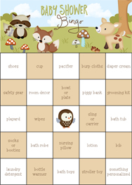 Friends of the Forest Baby Shower Bingo